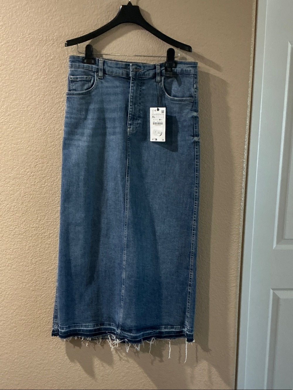 Zara Light Blue High-Waist Denim Midi Skirt